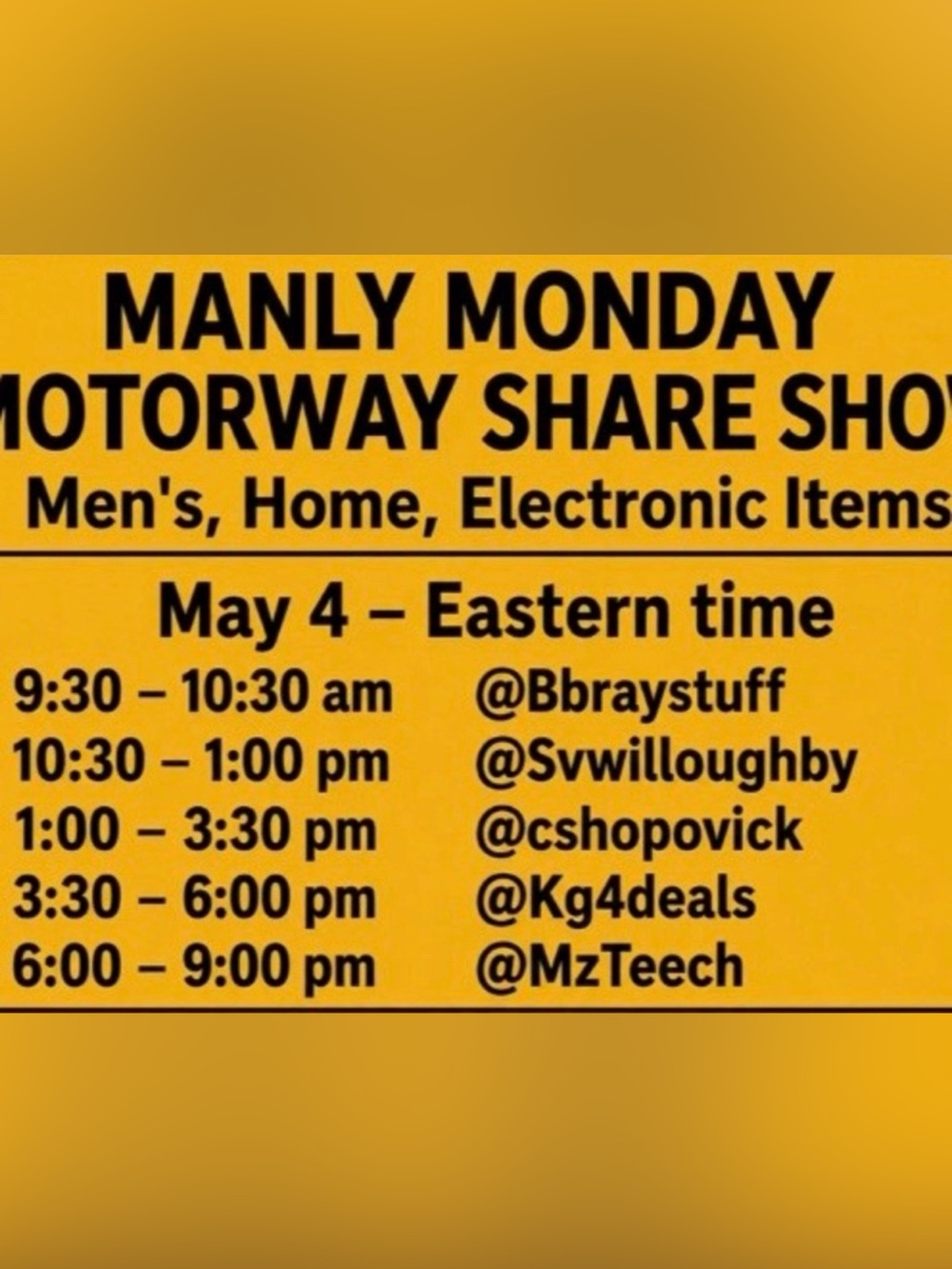 The MANLY MONDAY MOTORWAY 5/4 10:30AM EST!  Join Station SV as I guest host!